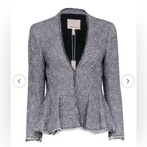 Rebecca Taylor - Black & White Lurex Tweed Peplum Blazer w/ Fringe Hem Sz 8